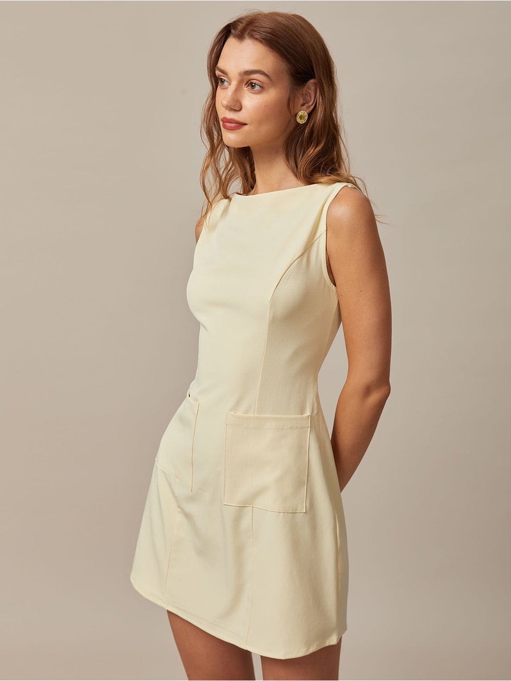 RIHOAS Cream Sleeveless Mini Dress with Front Pockets - Picture 2 of 3